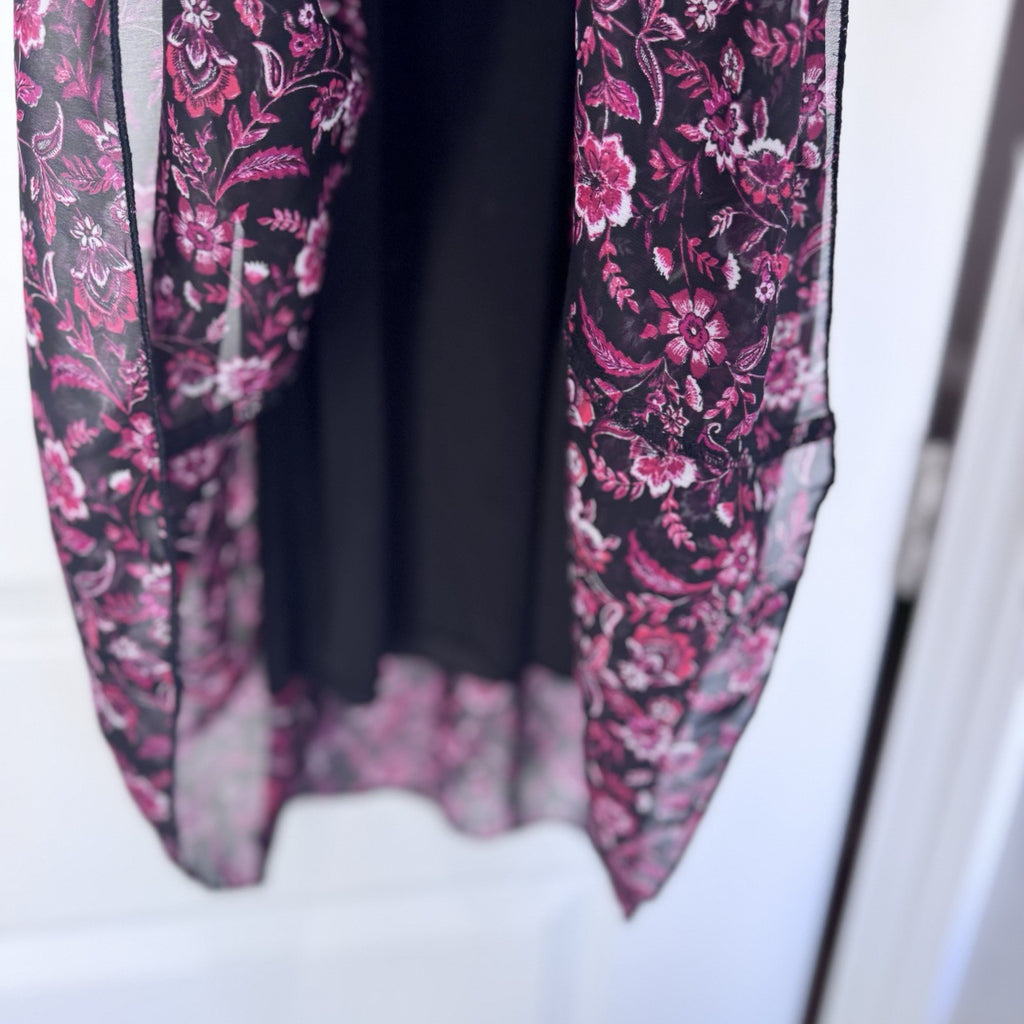 Kate and Lily Floral Midi Dress – Women’s Size 4 – Black & Pink – Long Sleeve