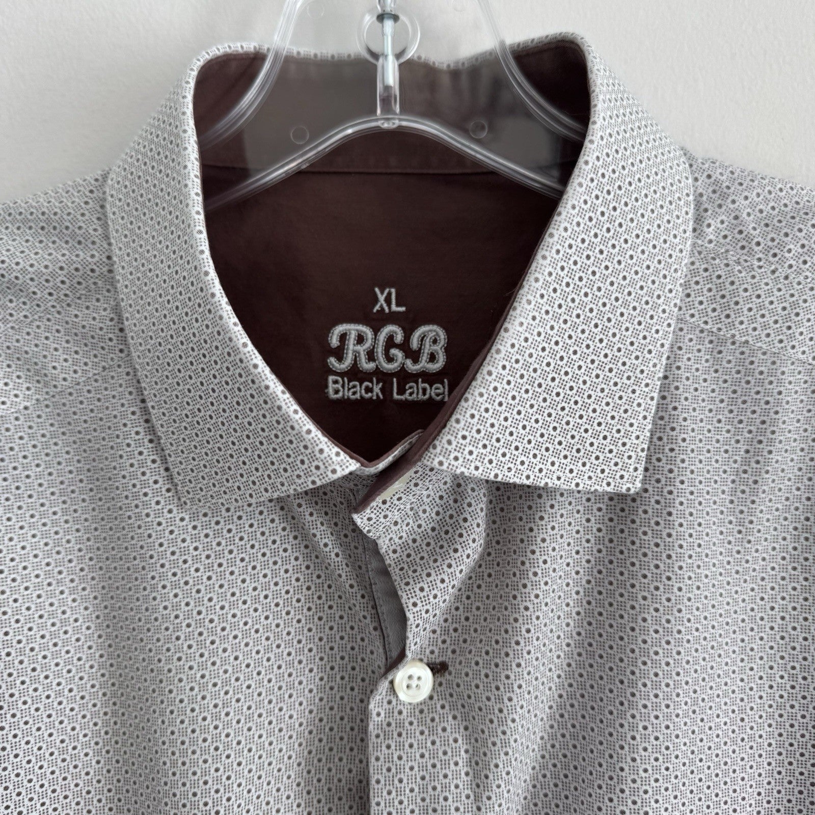 RGB Black Label XL White Micro Dot Shirt Contrast Trim 100% Cotton