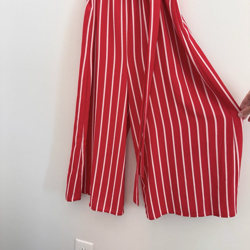 Peppermint Boutique Red White Striped Jumpsuit Small S Wide Leg Cutout Back