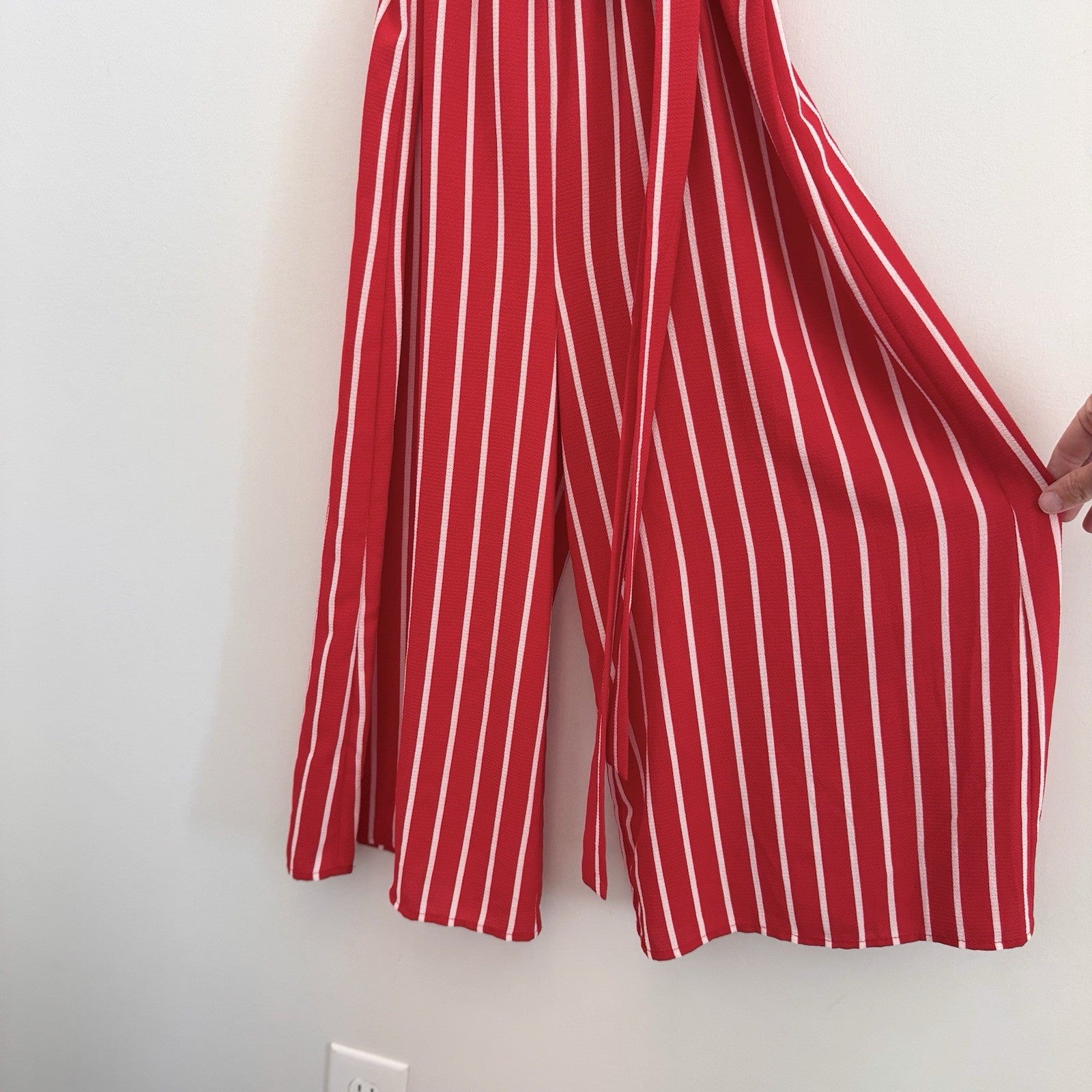 Peppermint Boutique Red White Striped Jumpsuit Small S Wide Leg Cutout Back