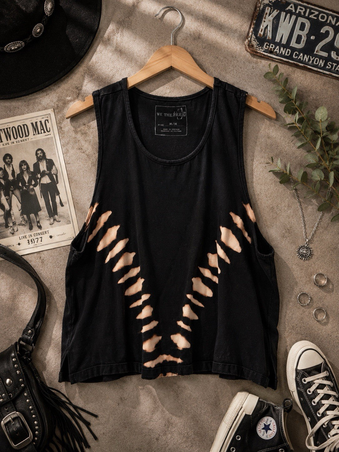 Free People We The Free Distressed Tank Top Black Cutout Bleach M