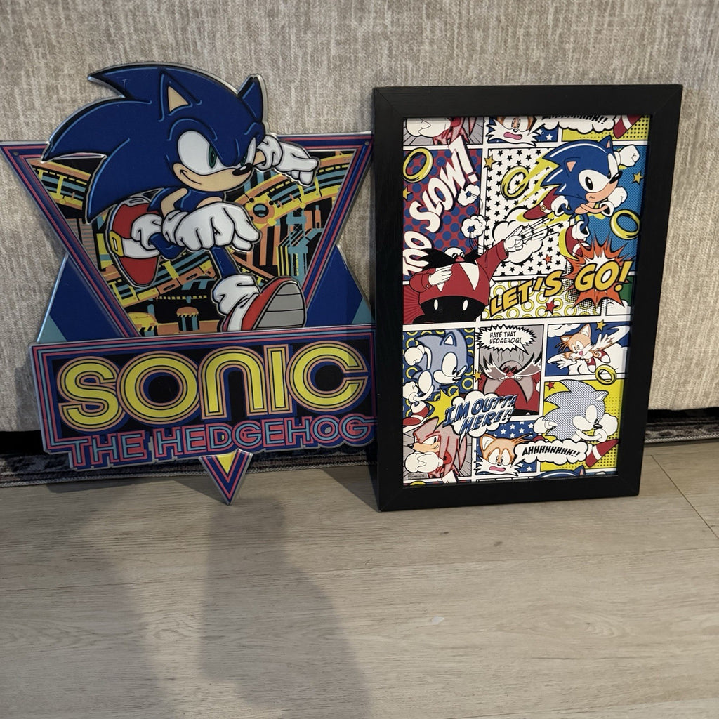 Sonic the Hedgehog Wall Art Sign & Framed Comic Print Room Decor Set