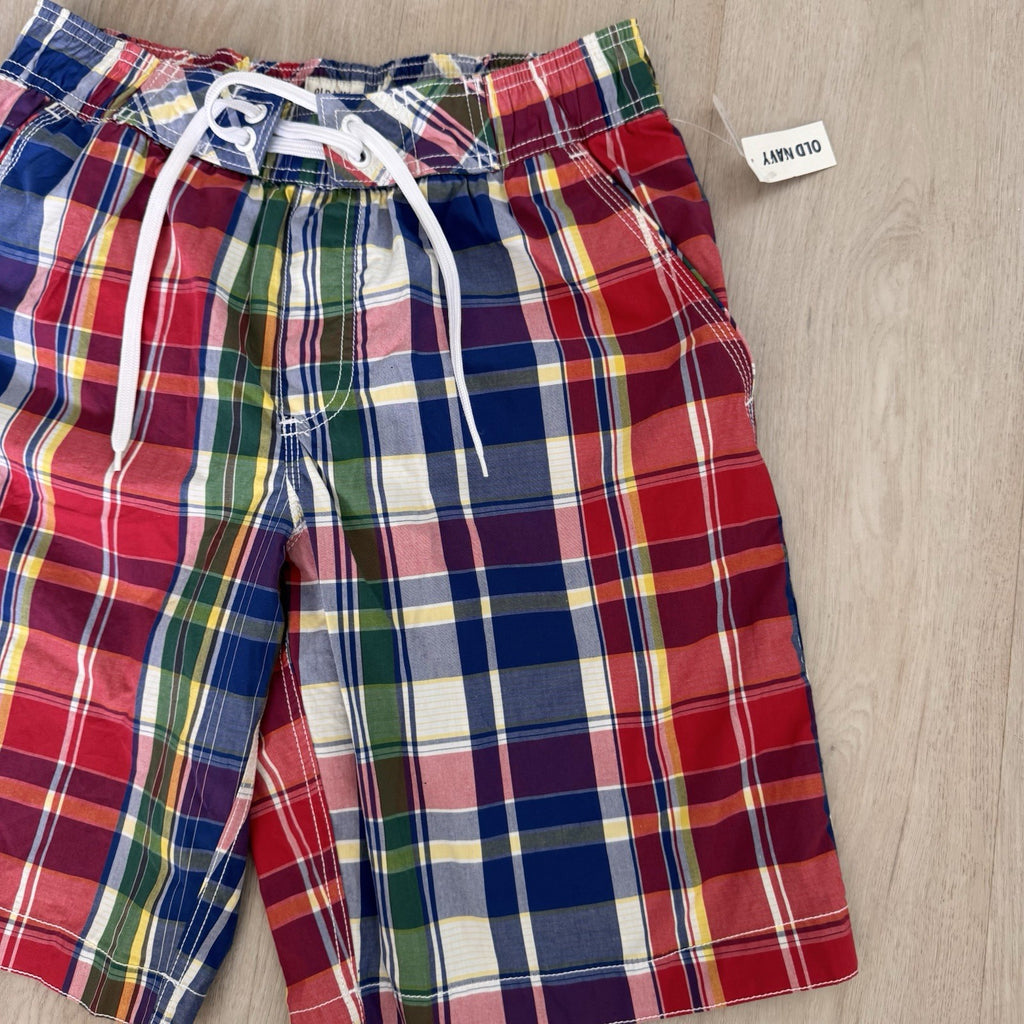 Old Navy Men’s Small Swim Trunks NWT Rainbow Plaid Madras Mesh Lined 2011