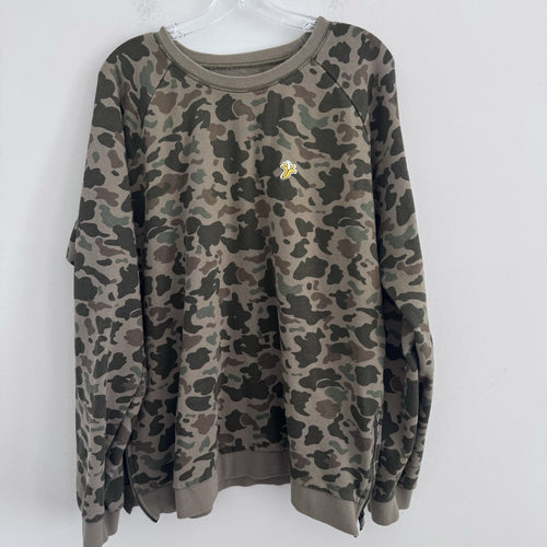 American Eagle Camo Sweatshirt XL Side Zip Crewneck Pullover Y2K Rare