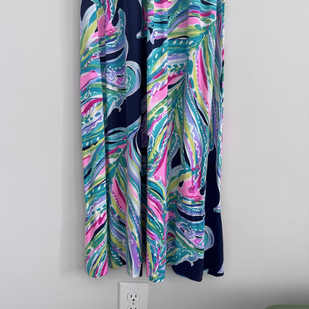 Lilly Pulitzer Maxi Dress S Blue Pink Green Wrap V Neck Resort