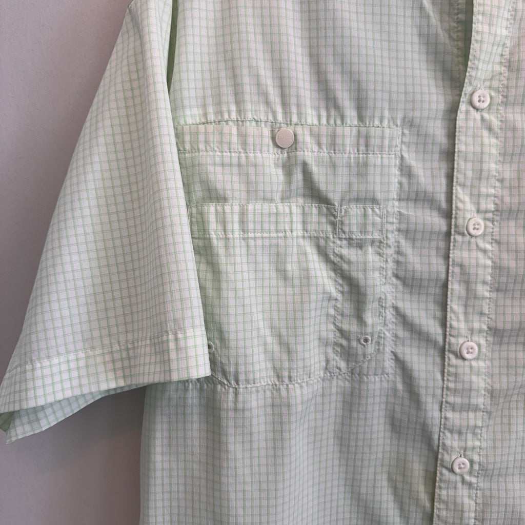 Columbia PFG Super Tamiami Shirt Mens Small S Mint Green Plaid Fishing S/S