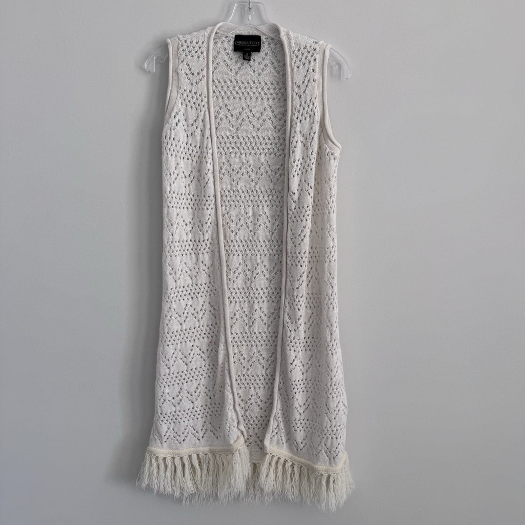 Absolutely Creative Ivory Fringe Knit Vest S Boho Duster