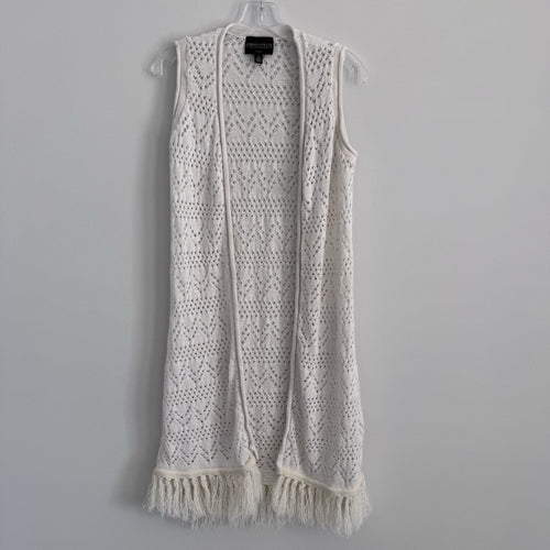 Absolutely Creative Ivory Fringe Knit Vest S Boho Duster
