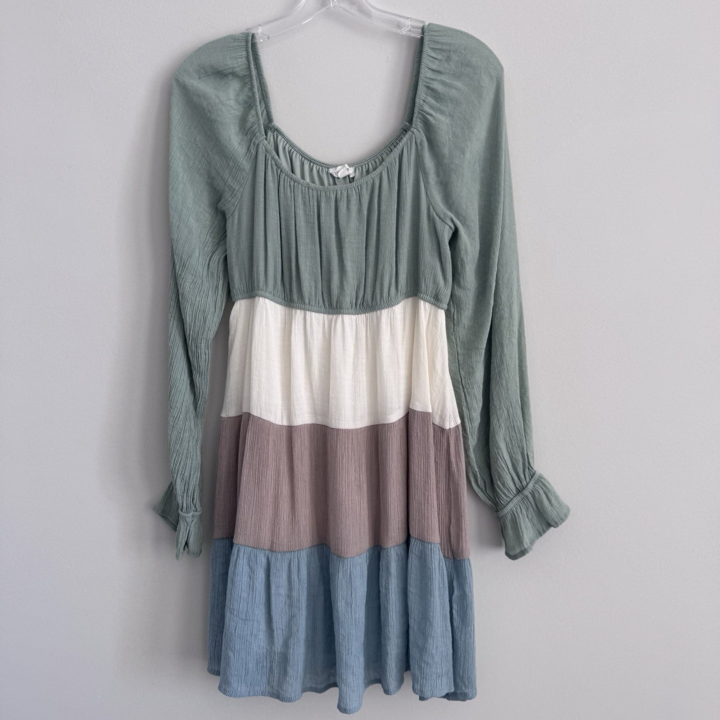 Blu Pepper Colorblock Tiered Mini Dress Large Long Sleeve Boho