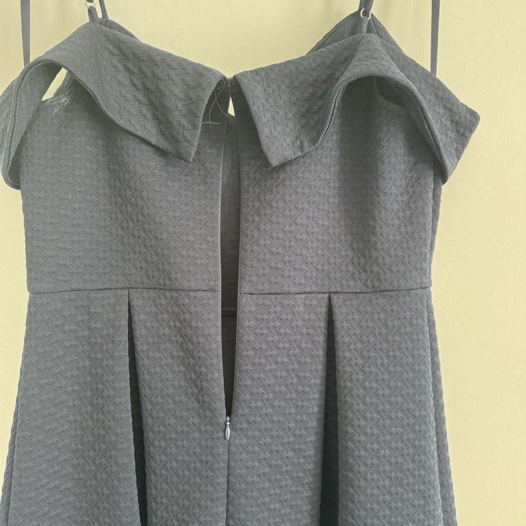 She + Sky Navy Off Shoulder Dress Large Fit Flare Textured
