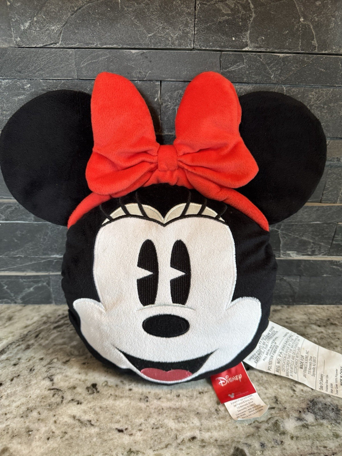 Disney Store Minnie Mouse Head Travel Pillow Plush 13" X 12” Face Stuffed Toy
