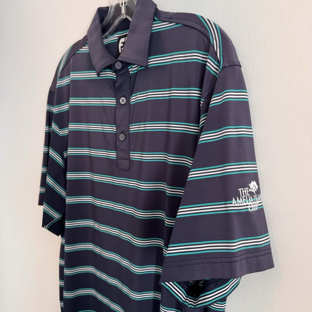 FootJoy FJ Golf Polo Shirt Mens Medium Striped Amelia Island Club Navy Men’s