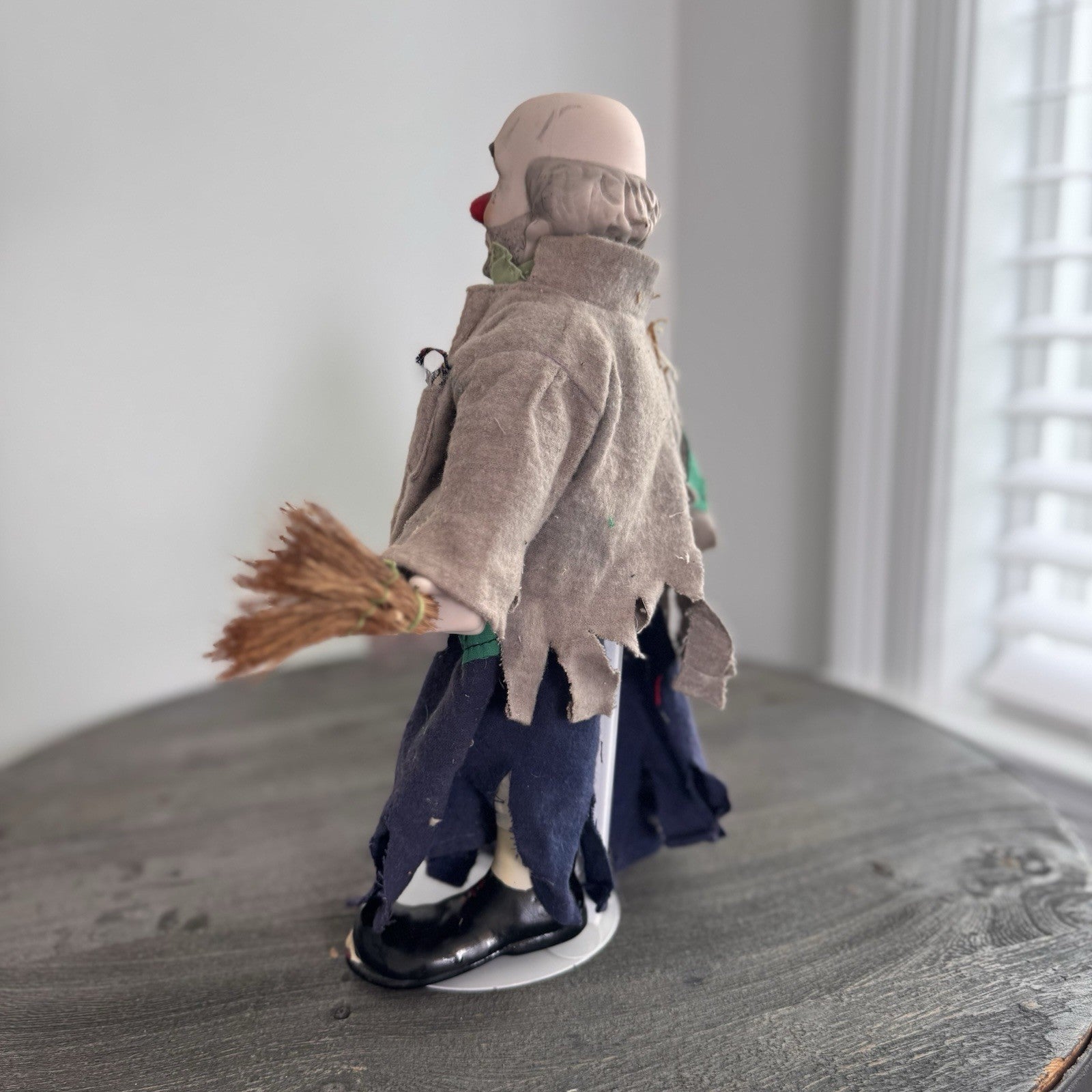Vintage Sad Hobo Clown Porcelain Figurine 13" Emmett Kelly Style with Broom