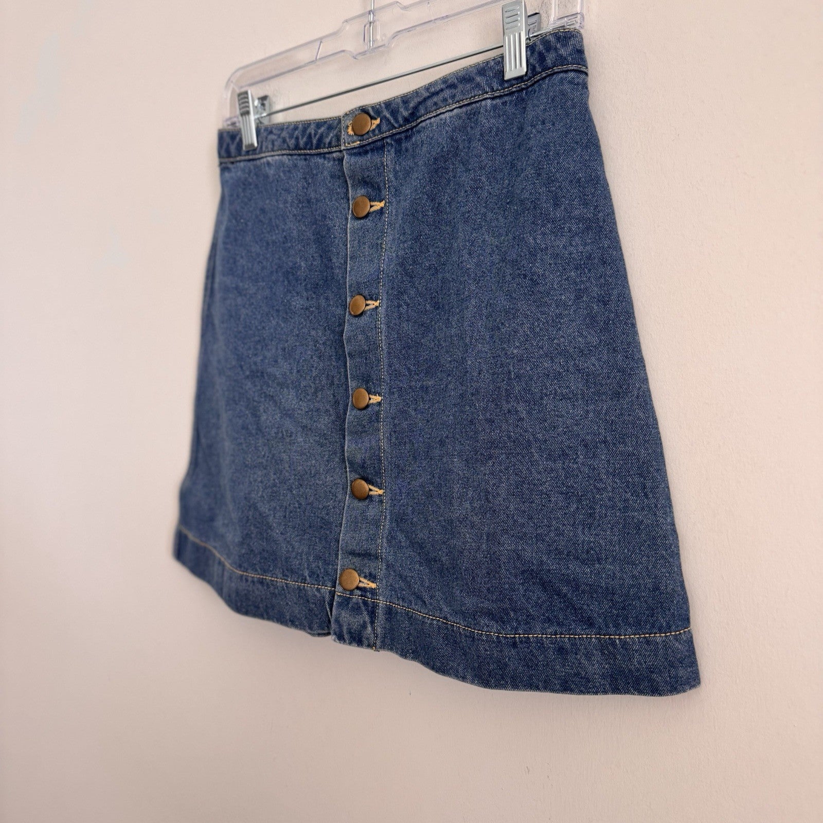 American Apparel Denim Mini Skirt Button Front Medium Stone Wash Indigo Blue M