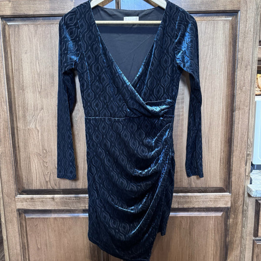 Altar’d State Elant Style Black Velvet Ruched Bodycon Dress Small Long Sleeve