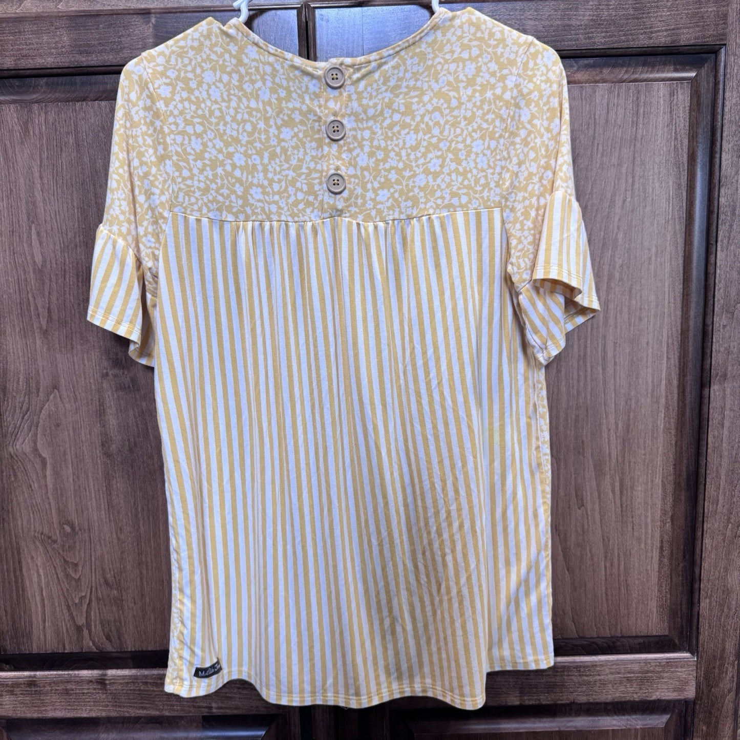 Matilda Jane Yellow Floral & Stripe Ruffle Sleeve Top | XS Modal Blend