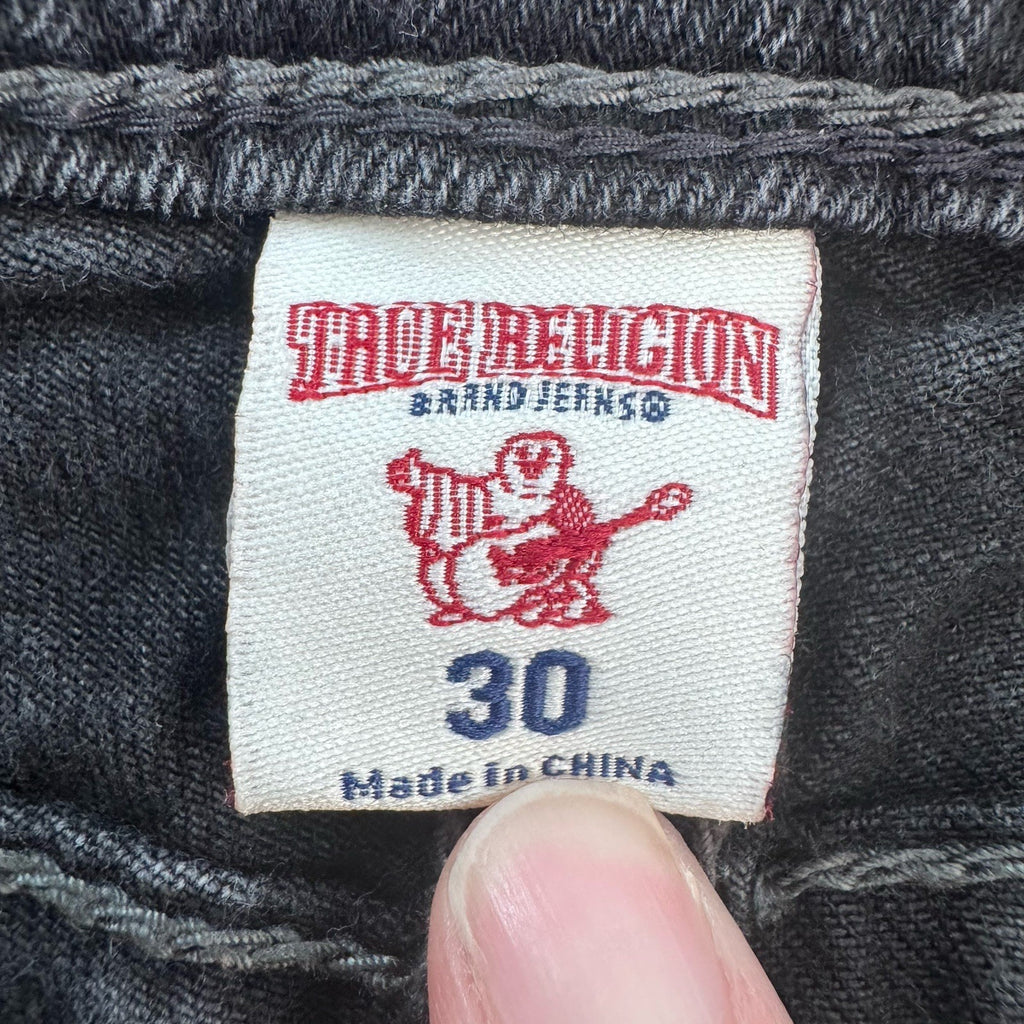 True Religion Y2K Cut Off Shorts 30 Black Red Stitch Flap Women’s