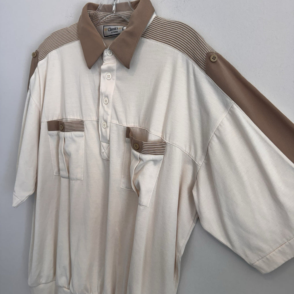 Vintage Classics by Palmland Mens XL Banded Bottom Polo Shirt Cream Brown