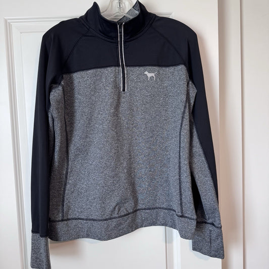 PINK Victoria’s Secret 1/4 Zip Pullover L Gray Black Dog Logo Stretch
