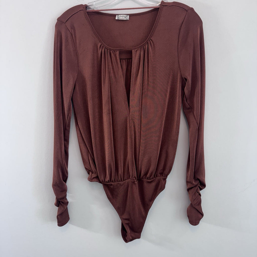 Free People Intimately Rust Brown Long Sleeve Bodysuit Thumbhole Women’s Small