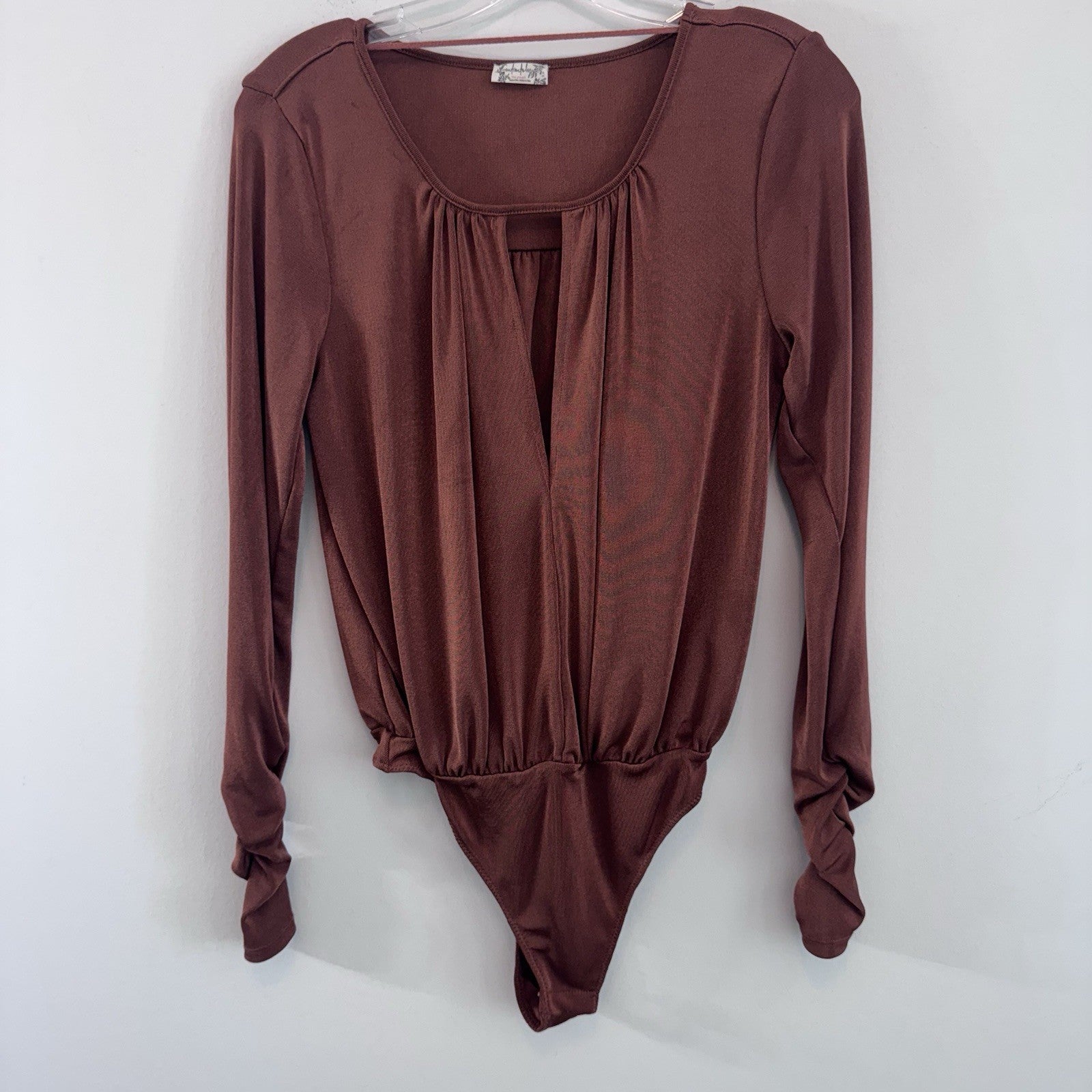 Free People Intimately Rust Brown Long Sleeve Bodysuit Thumbhole Women’s Small