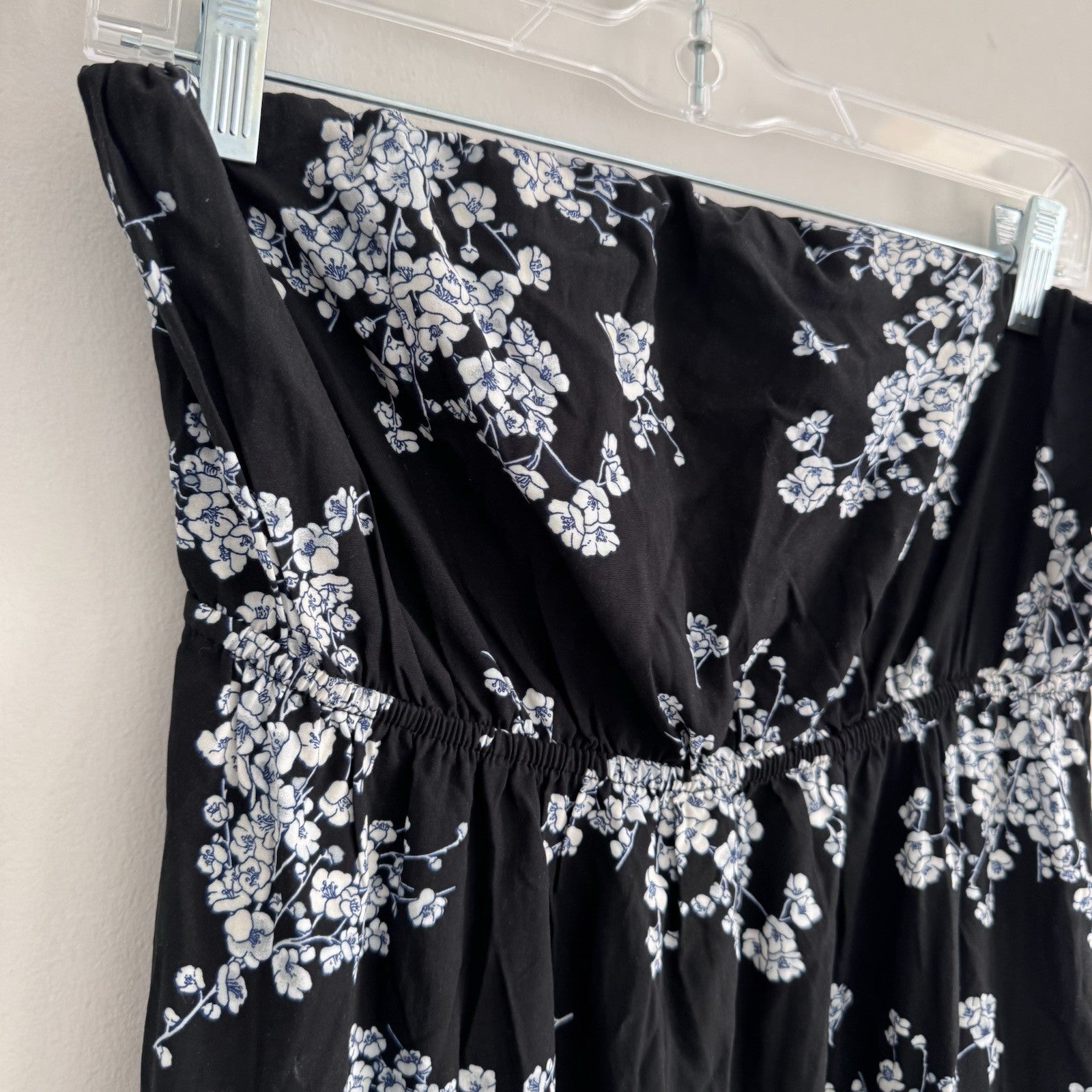 Old Navy Strapless Floral Maxi Dress M Black White Boho 2013