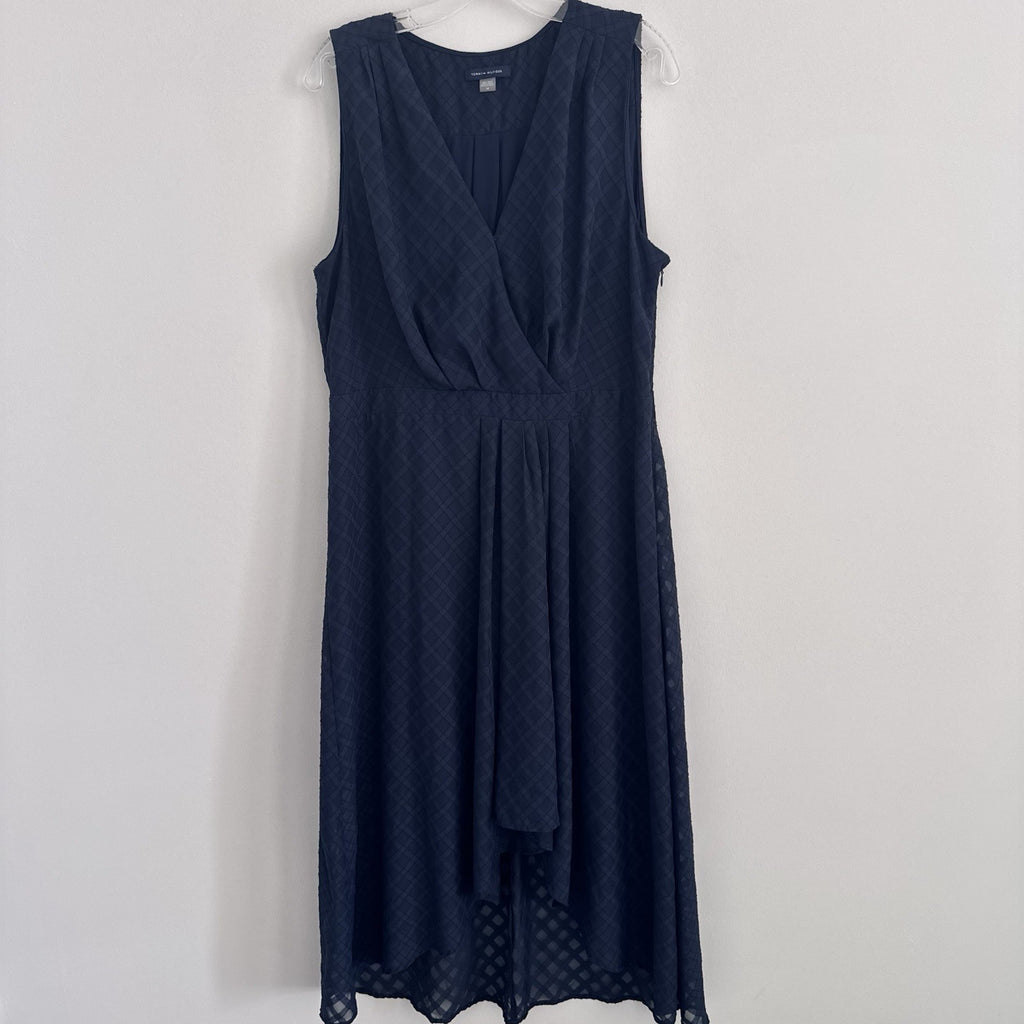 Tommy Hilfiger Navy Midi Dress 14 Sleeveless V Neck Lined