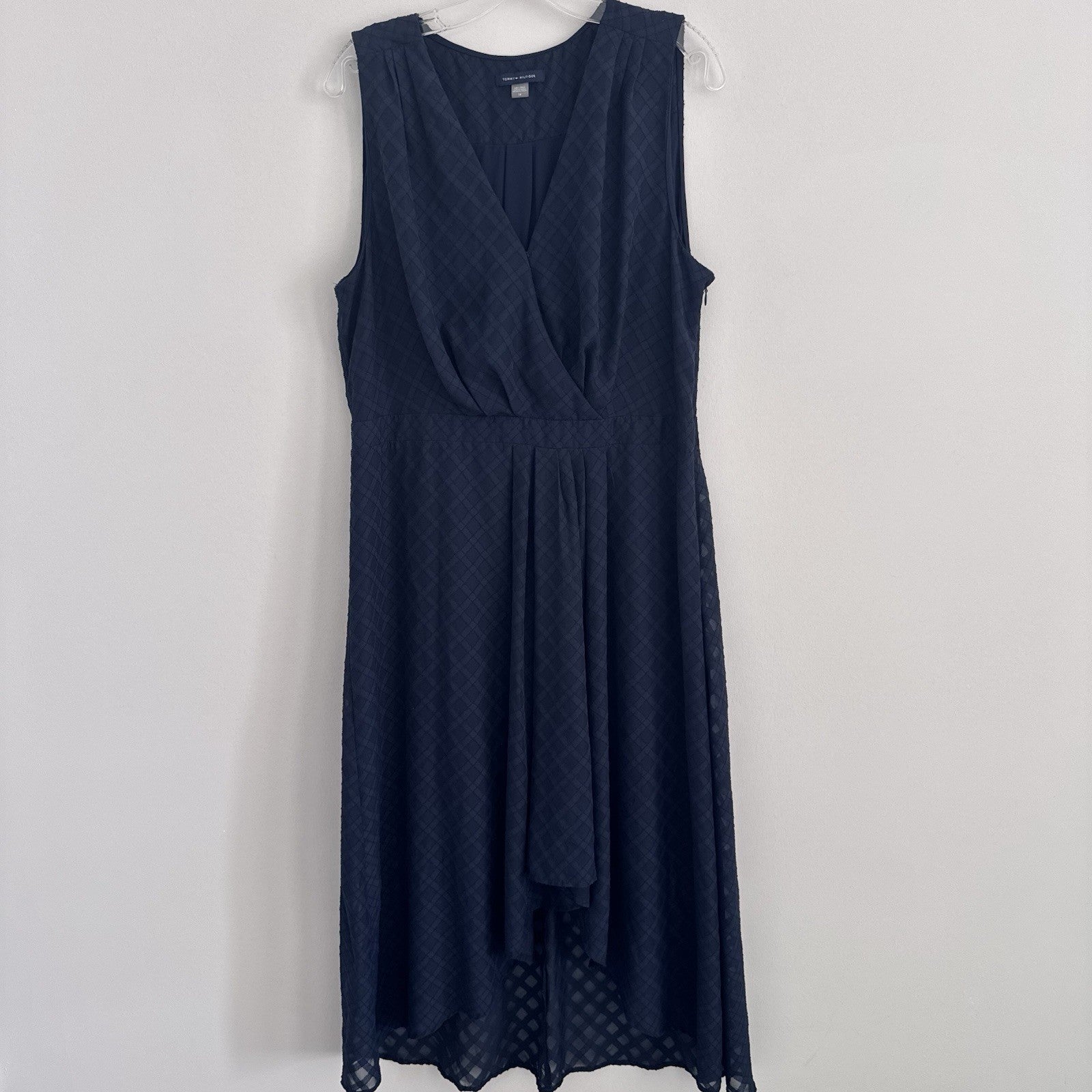 Tommy Hilfiger Navy Midi Dress 14 Sleeveless V Neck Lined