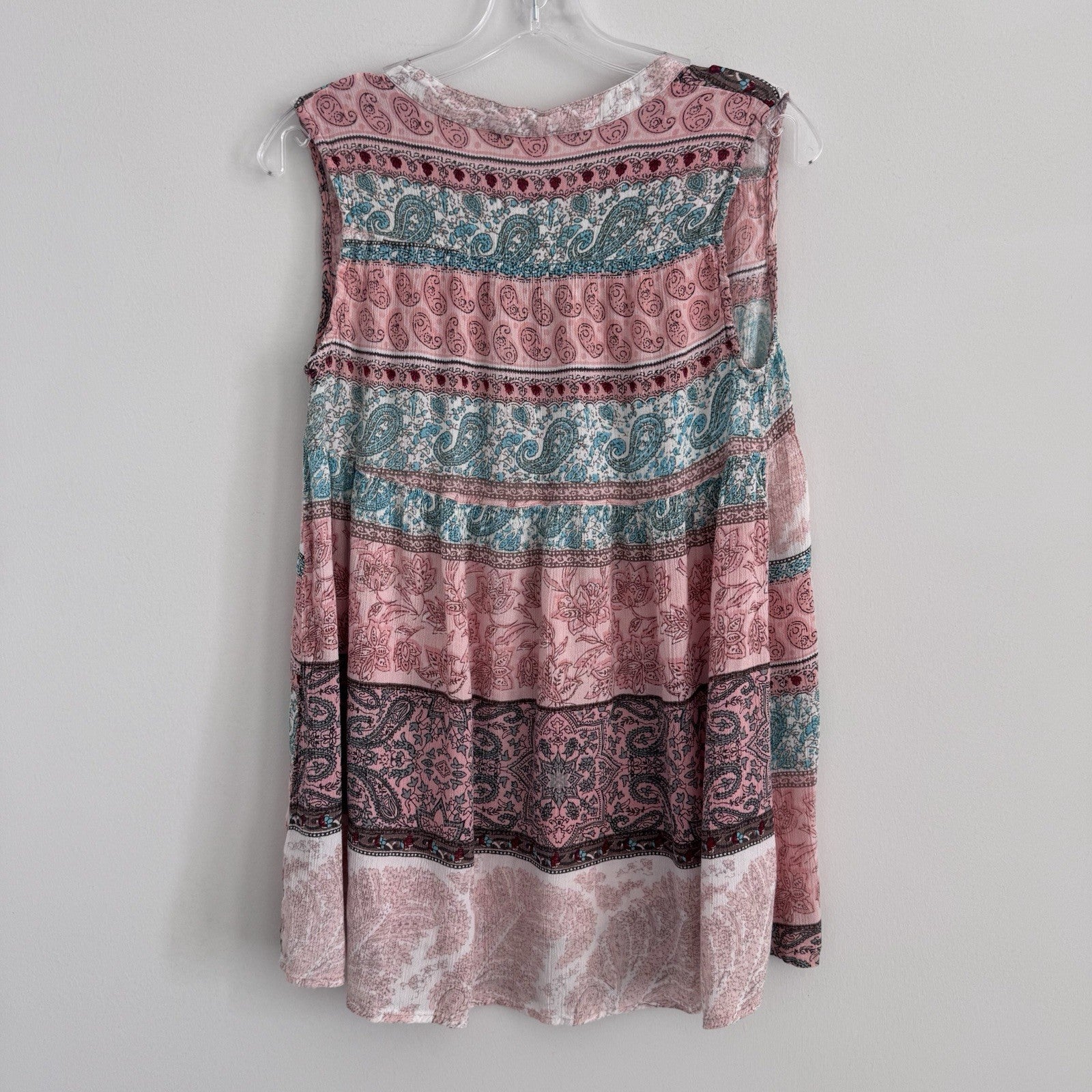 Altar’d State Boho Paisley Tassel Top M Pink Blue Sleeveless