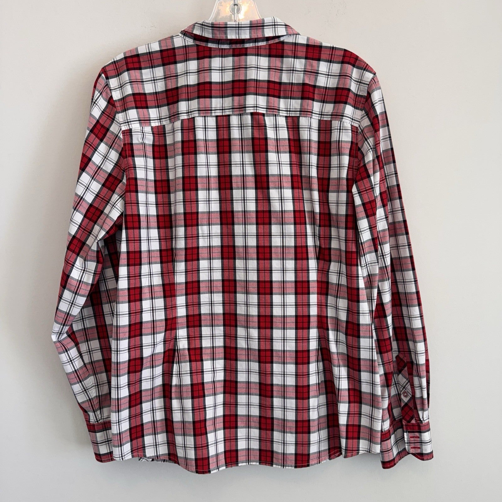 Talbots Women's Button Down Blouse Size 16 Cotton Stretchy Plaid Red Long Sleeve