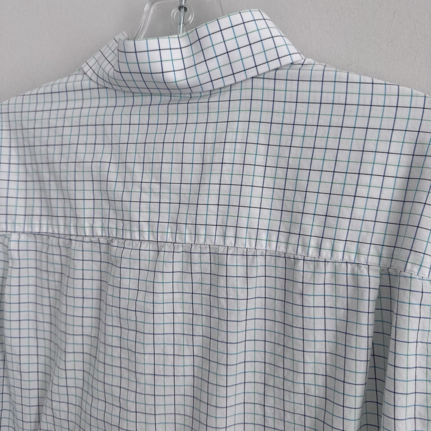 Tattersall London 16 32/33 Check Dress Shirt Blue Green Cotton