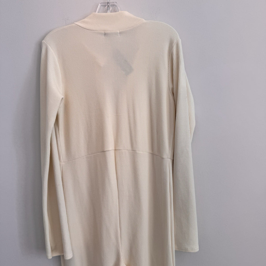 PrettyLittleThing Maternity Cream Rib Collar Flare Jumpsuit US 12 NWT