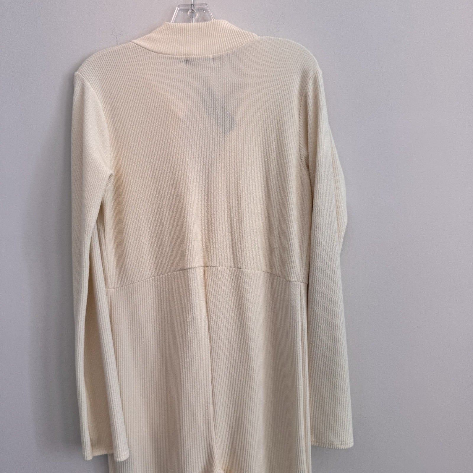 PrettyLittleThing Maternity Cream Rib Collar Flare Jumpsuit US 12 NWT
