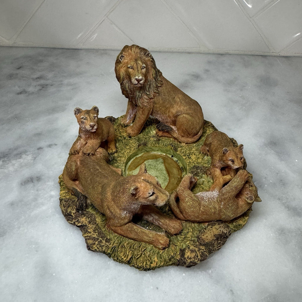 Lion Family Tea Light Candle Holder Safari Wildlife Decor Resin Statue 7x5