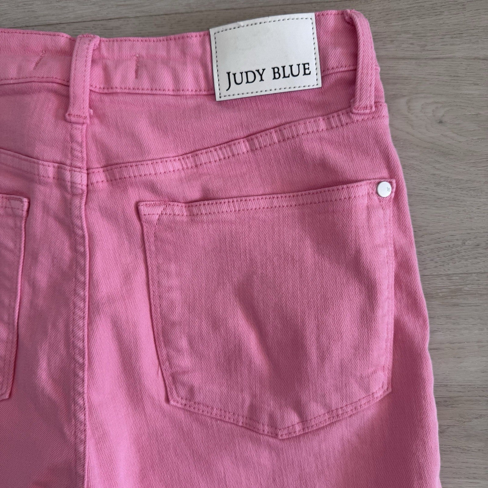 Judy Blue Pink Denim Shorts L Garment Dyed Stretch