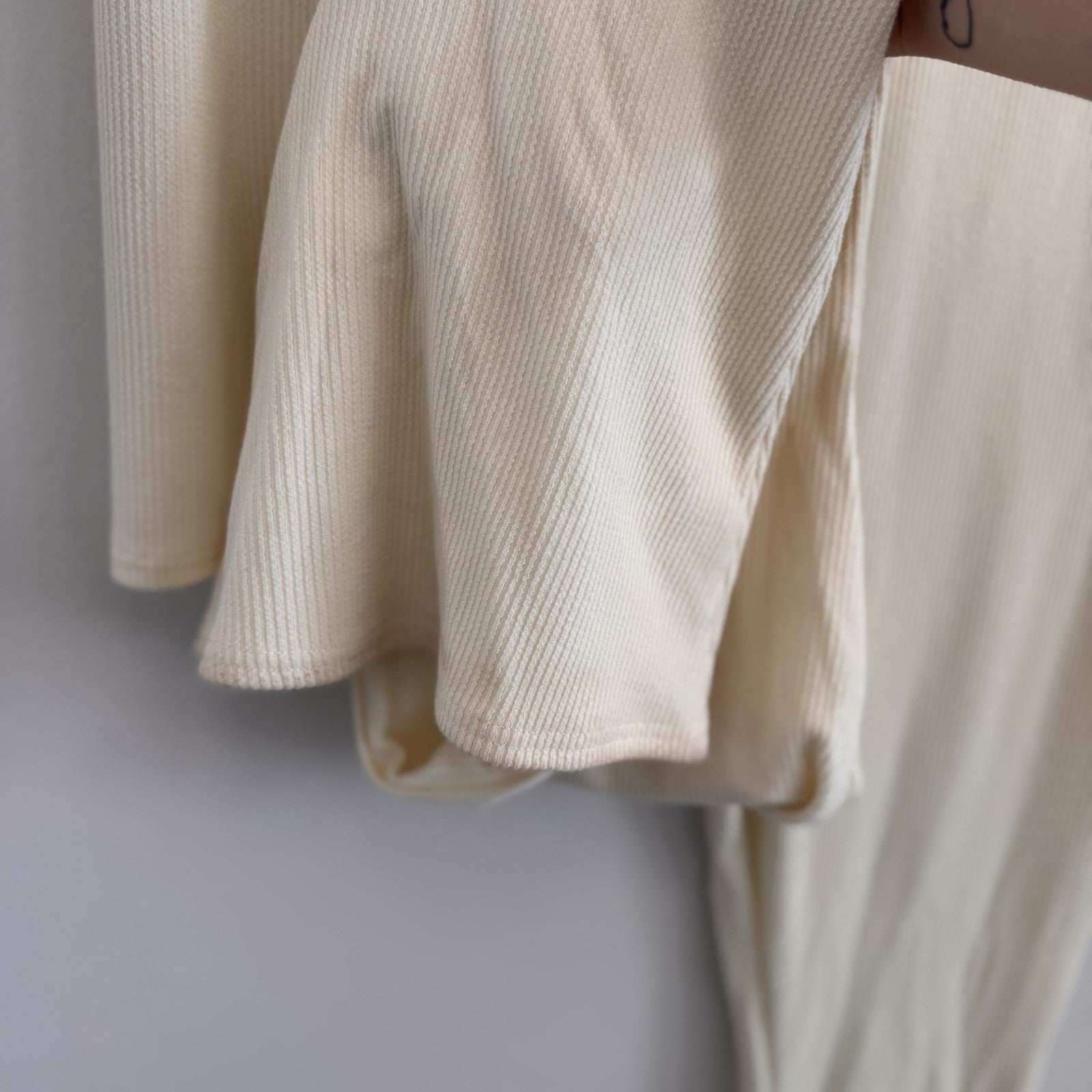 PrettyLittleThing Maternity Cream Rib Collar Flare Jumpsuit US 12 NWT