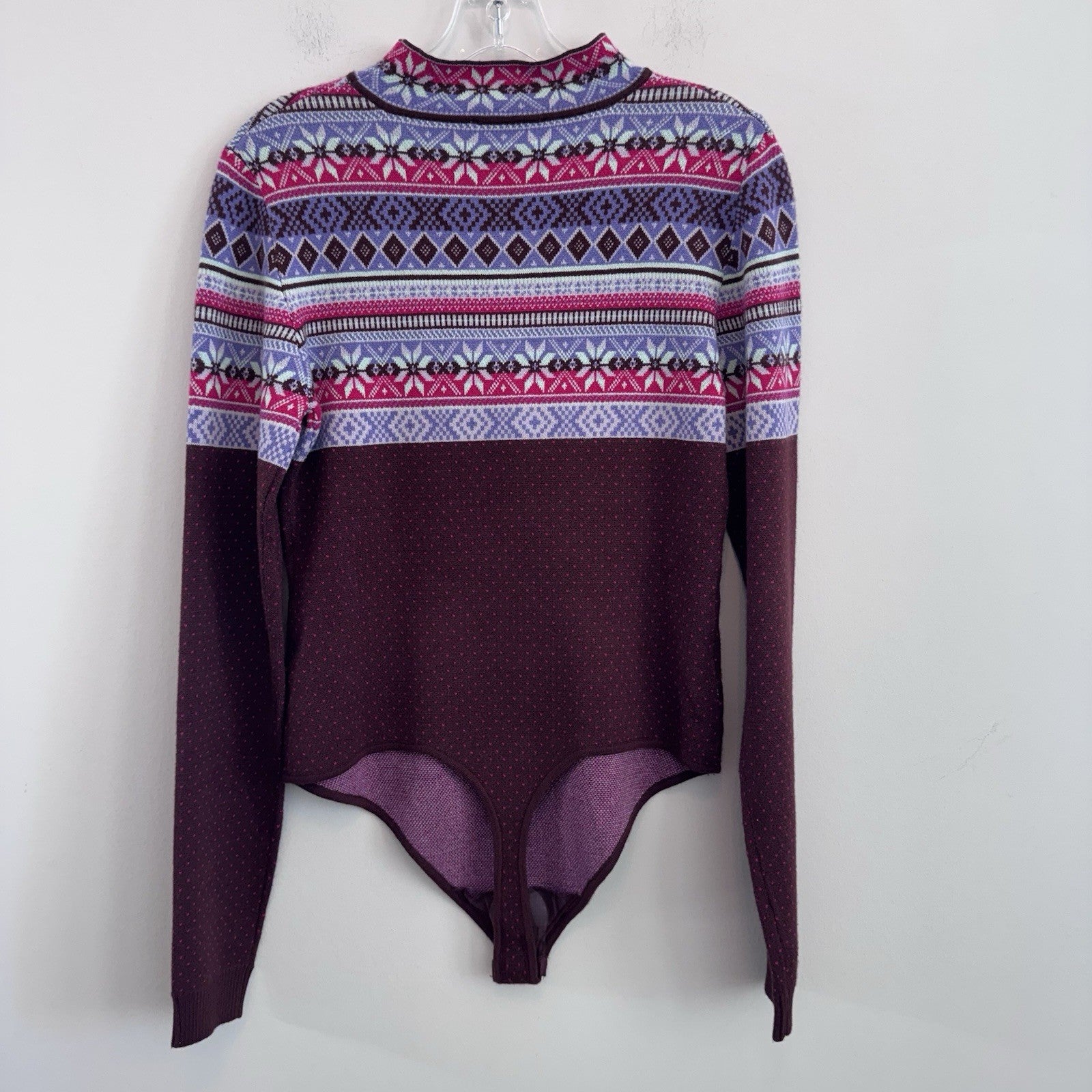 NWT Free People Intimately Fair Isle Knit Bodysuit Sweater Pink Purple L Women’s