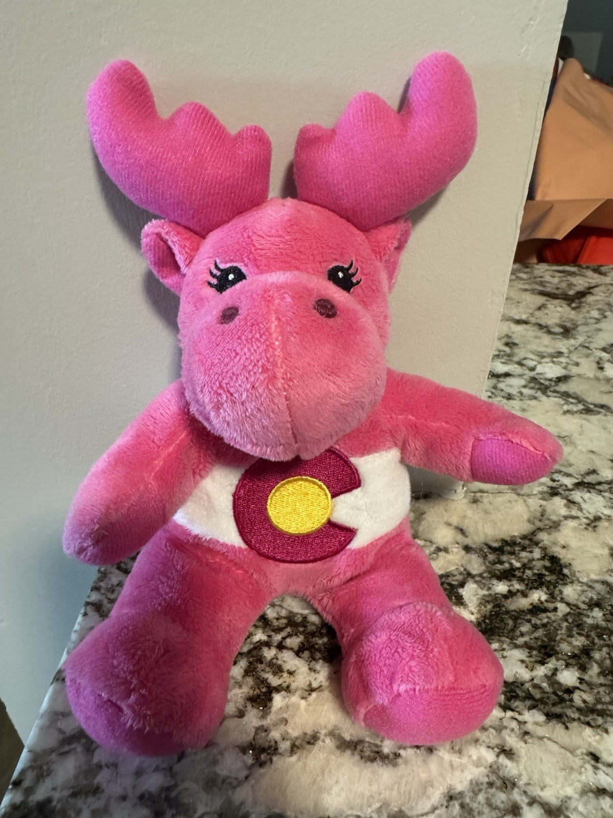 Souvies Pink Moose COLORADO FLAG Mountains Plush Souvenir 9" Antlers