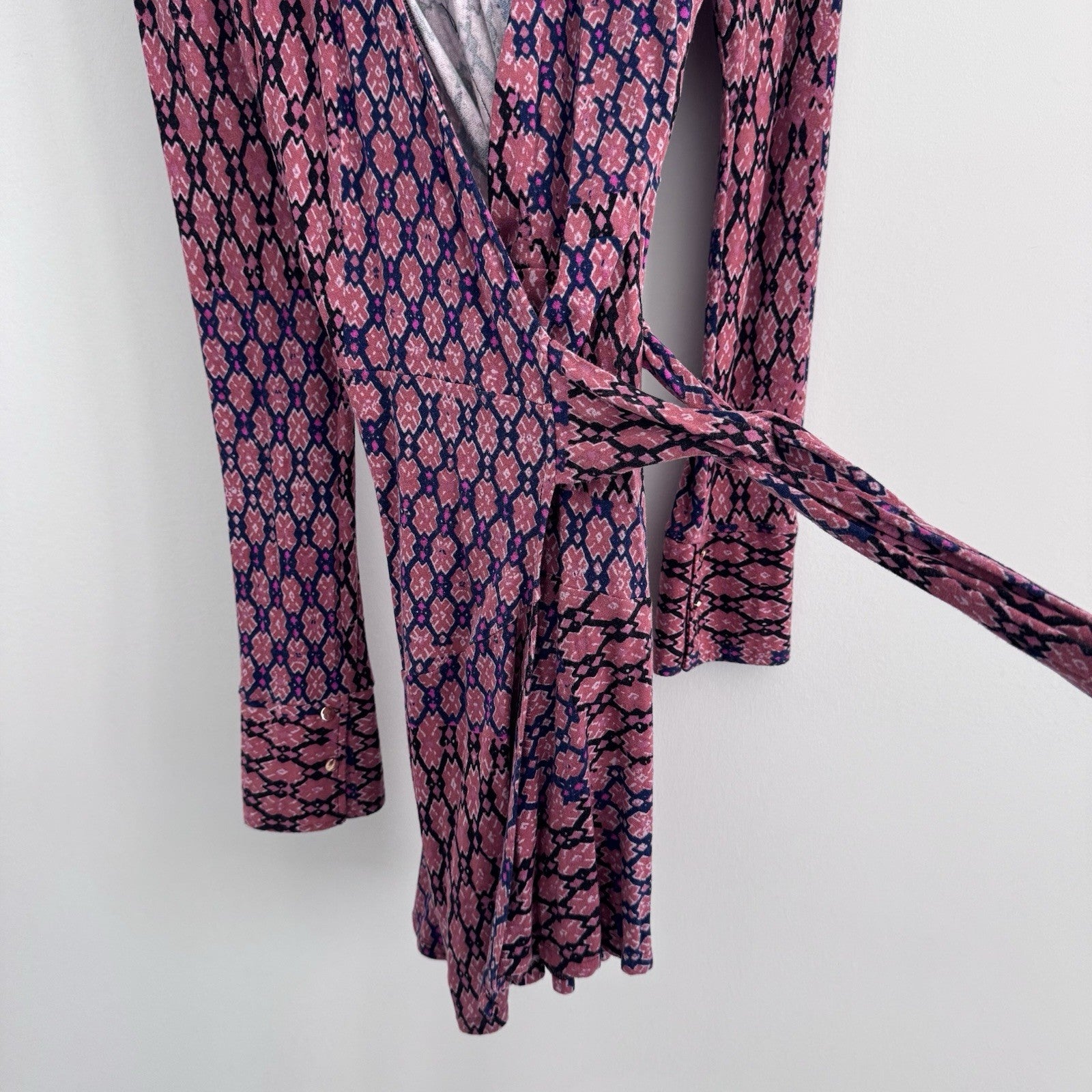 Free People Women’s Wrap Mini Dress L Pink Boho Y2K Snap Detail