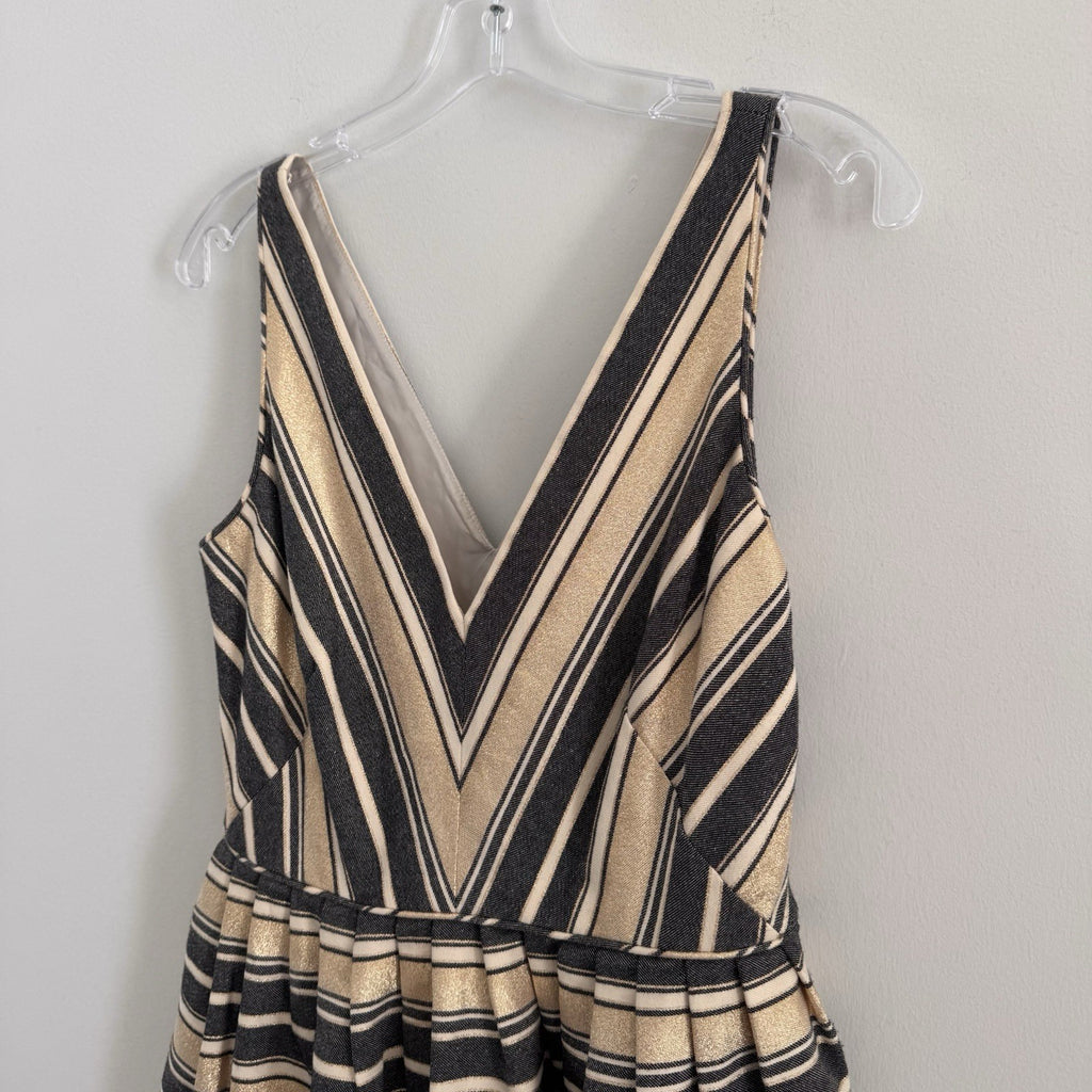 J.CREW Gold Navy Striped Cotton Sleeveless Fit & Flare Knee Dress Size 6 Women’s