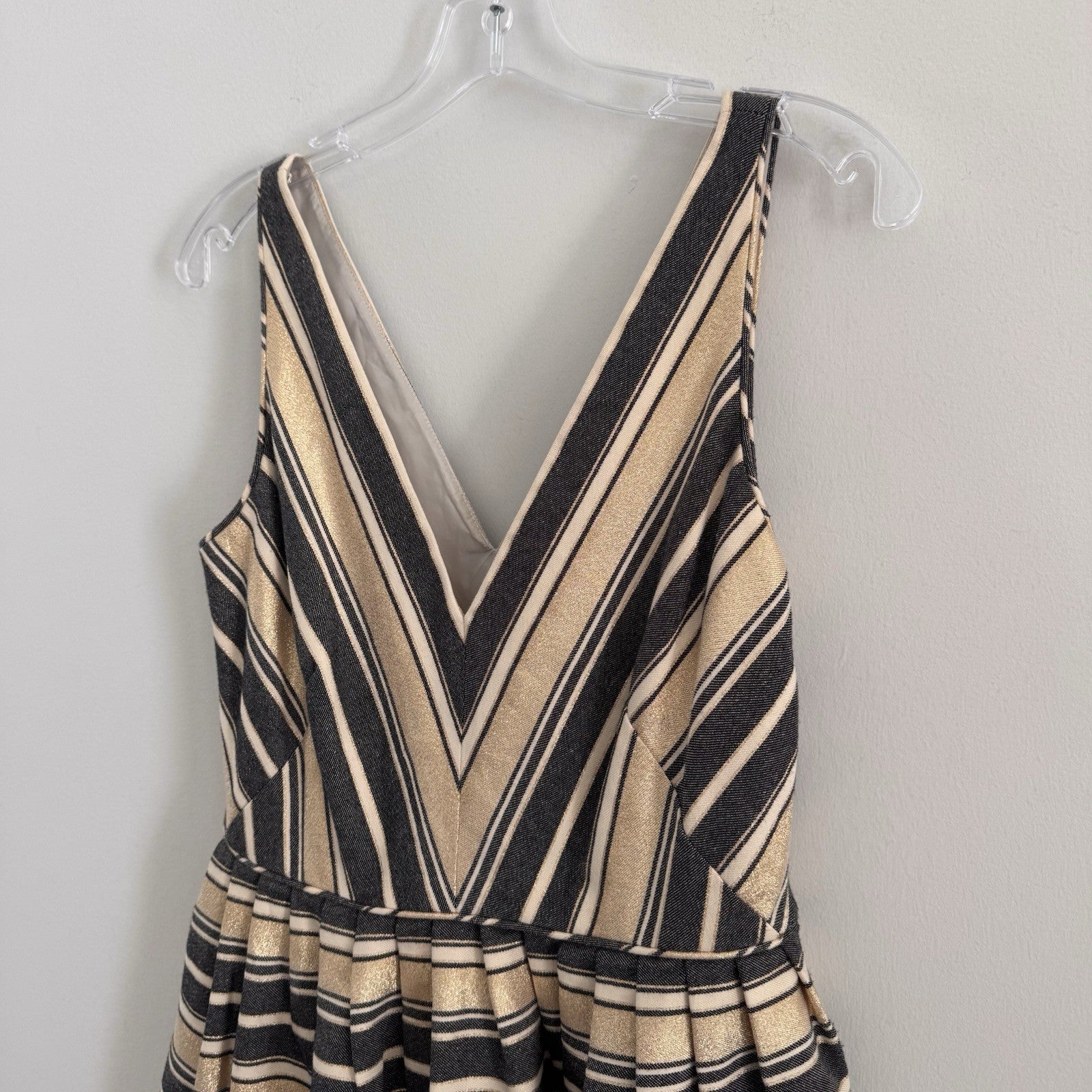 J.CREW Gold Navy Striped Cotton Sleeveless Fit & Flare Knee Dress Size 6 Women’s