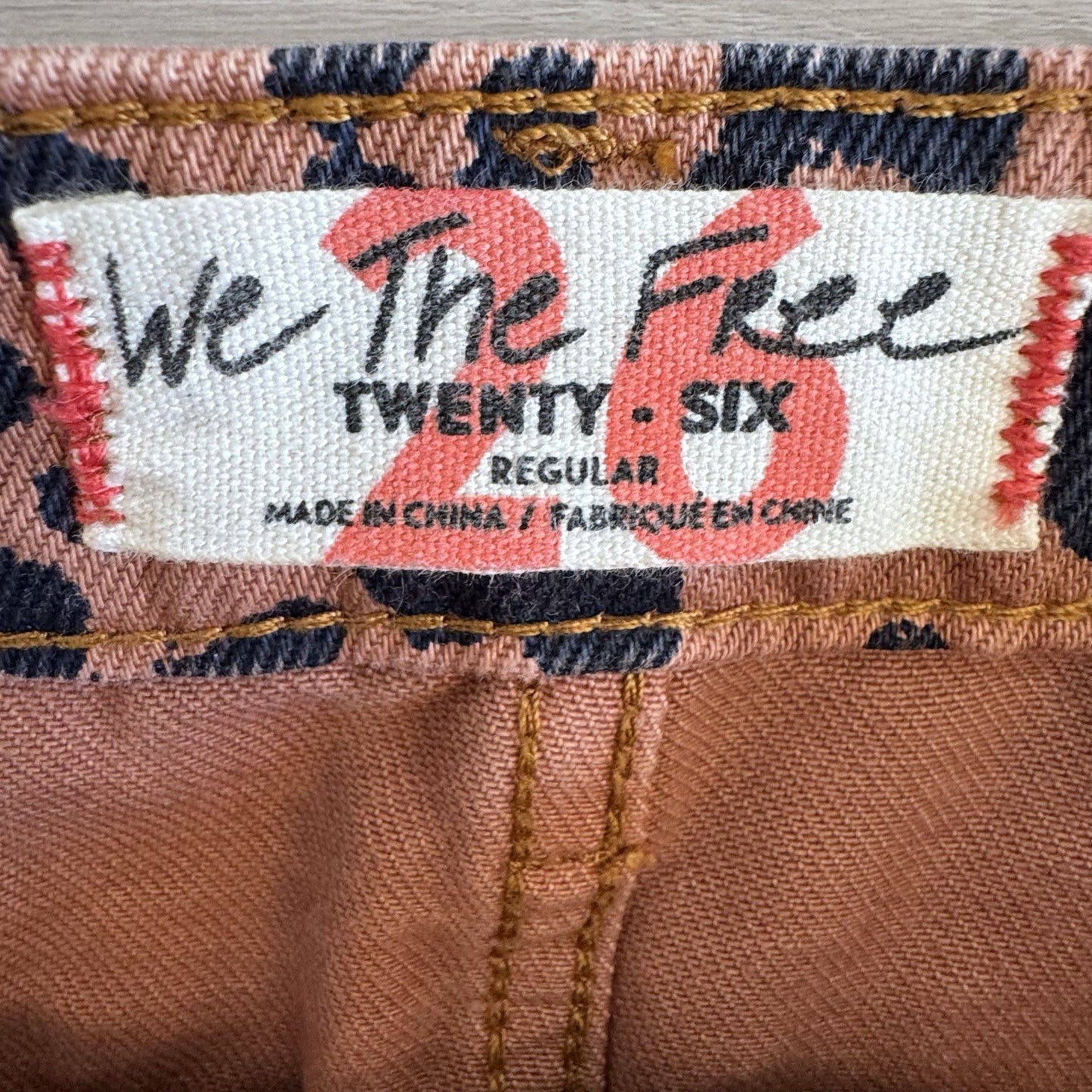 We The Free 26 Leopard Denim Mini Skirt Pink Zip Front Raw Hem