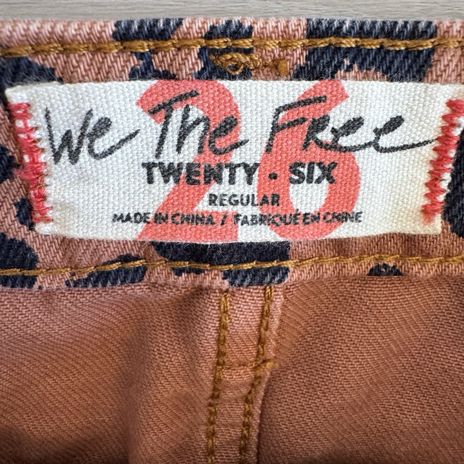 We The Free 26 Leopard Denim Mini Skirt Pink Zip Front Raw Hem