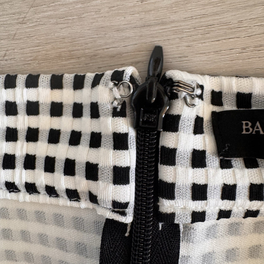 Banana Republic Gingham Flounce Skirt 10 Tall Black White