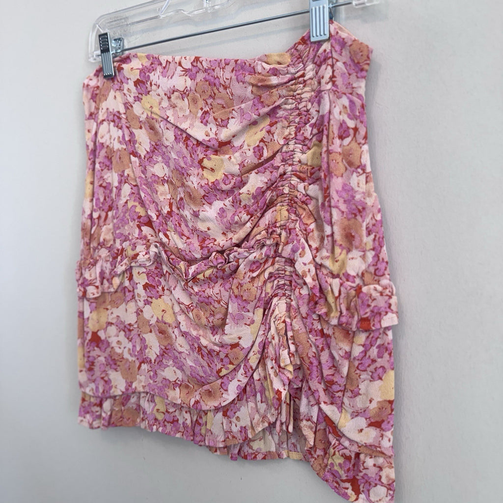 Her Entire Name Says Grace Floral Ruched Mini Skort Pink Ruffle Size L Boho