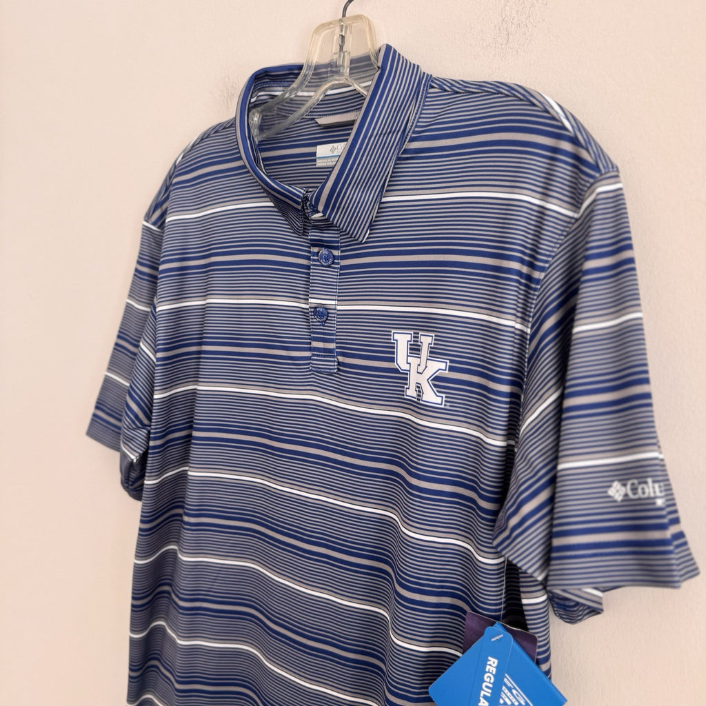 Columbia PFG Kentucky Wildcats Men's Medium Polo Shirt Blue Striped NWT
