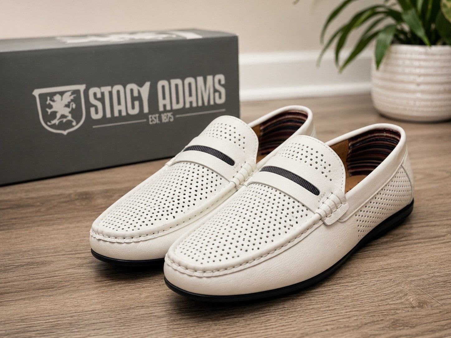 Stacy Adams Corby Loafers Men’s 11.5M White Perforated Slip On Dress Shoes NEW