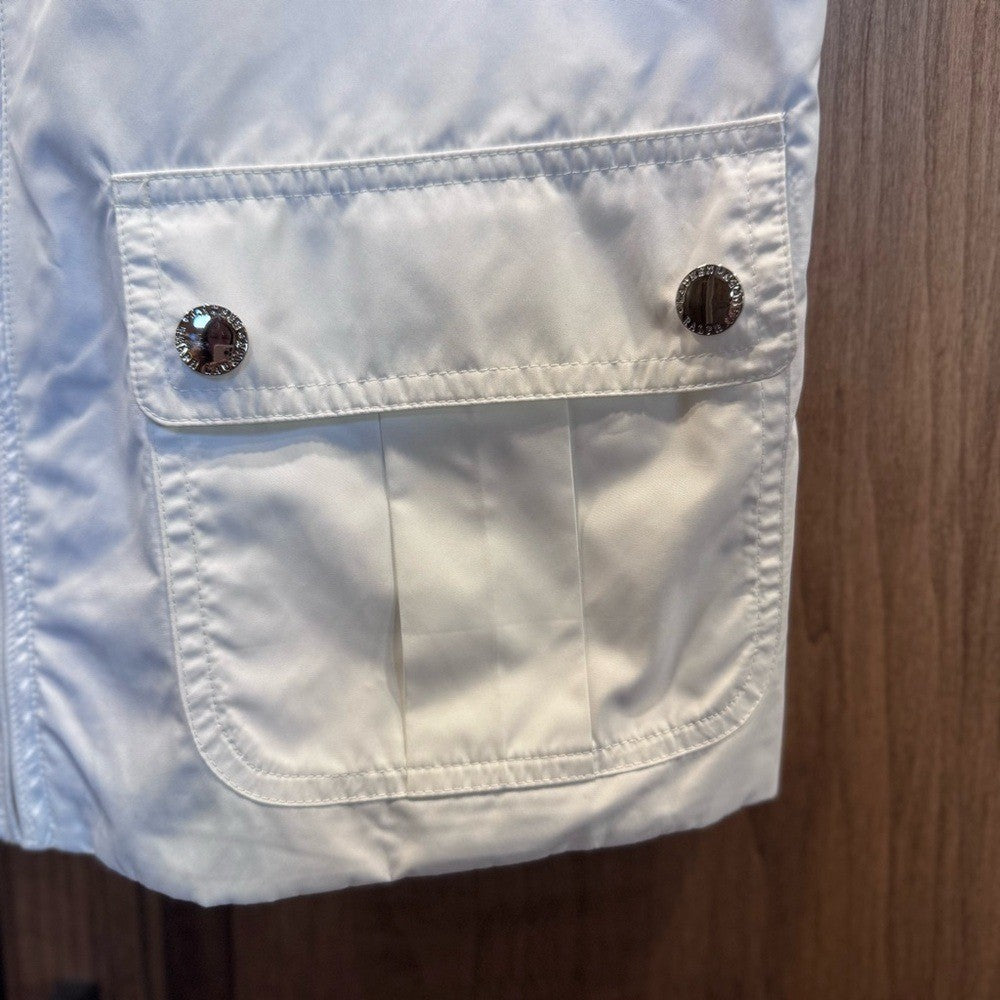 Ralph Lauren Womens PM White Silver Metallic Reversible Vest Snaps $189 NWOT