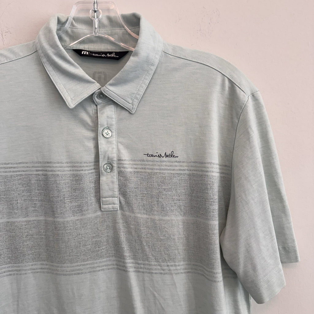Travis Mathew Men's Small S Polo Shirt Light Blue Heathered Striped Golf