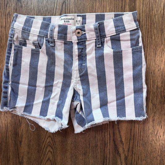 Abercrombie Kids Girls Shorts 11/12 Blue White Stripe Frayed Hem Midi